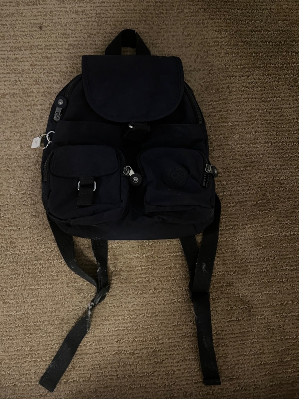 Kipling Black Small Flap Backpack with Front Pockets